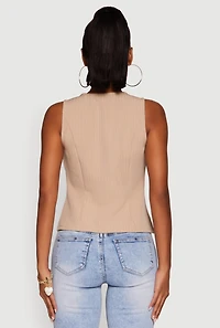 Womens Iris Trendy Pinstripe Button Front Vest, Beige,