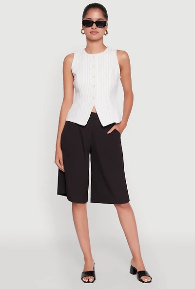 Womens Iris Trendy Pinstripe Button Front Vest, White, Size M