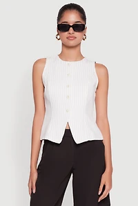 Womens Iris Trendy Pinstripe Button Front Vest, White, Size M