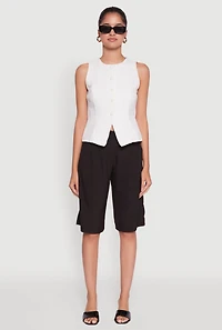 Womens Iris Trendy Pinstripe Button Front Vest, White, Size M
