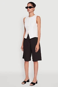 Womens Iris Trendy Pinstripe Button Front Vest, White, Size M