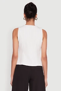 Womens Iris Trendy Pinstripe Button Front Vest, White, Size L
