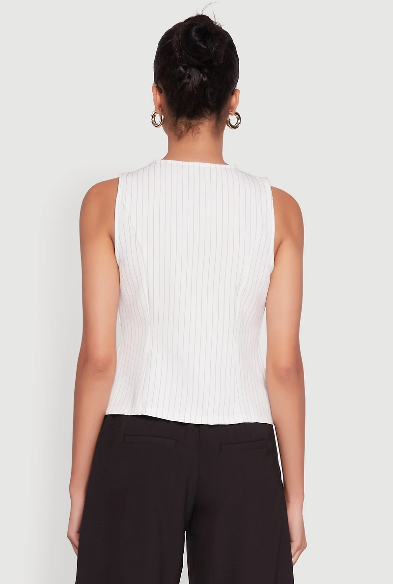 Womens Iris Trendy Pinstripe Button Front Vest, White,