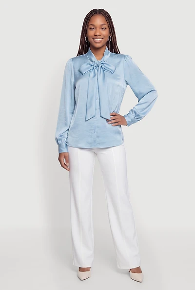 Satin Bow Tie Neck Blouse