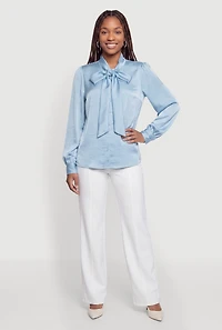 Satin Bow Tie Neck Blouse