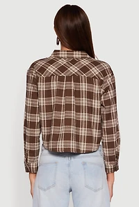 Plaid Flap Pocket Cropped Button Front Shirt
