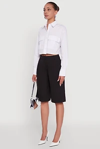 Womens Poplin Flap Pocket Boxy Cropped Shirt, White, Size M