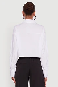 Womens Poplin Flap Pocket Boxy Cropped Shirt, White, Size M