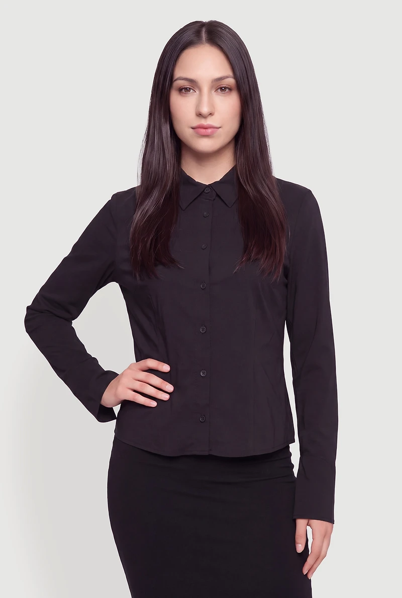Long Sleeve Poplin Button Down Shirt