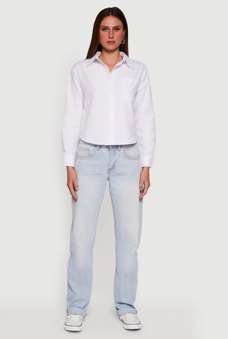 Long Sleeve Poplin Button Front Shirt