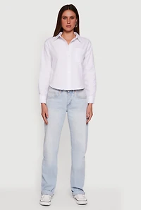 Long Sleeve Poplin Button Front Shirt