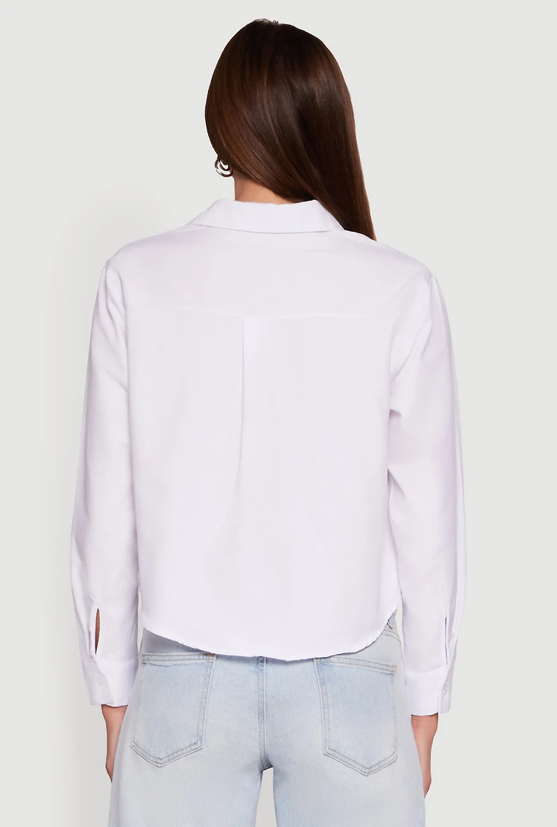 Womens Long Sleeve Poplin Button Front Shirt, White, Size S