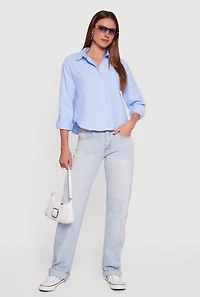 Long Sleeve Poplin Button Front Shirt