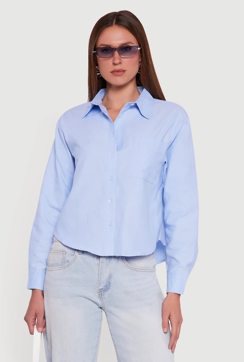 Long Sleeve Poplin Button Front Shirt