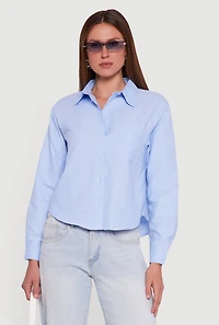 Long Sleeve Poplin Button Front Shirt