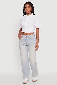 Womens Fixed Cuff Cropped Button Front Shirt, White, Size S