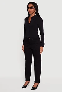 Womens Side Tie Long Sleeve Button Front Shirt, Black, Size M