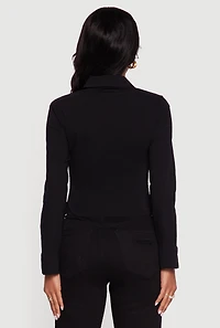 Womens Side Tie Long Sleeve Button Front Shirt, Black, Size M