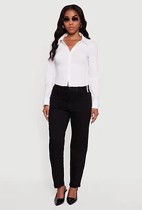 Womens Side Tie Long Sleeve Button Front Shirt, White, Size L