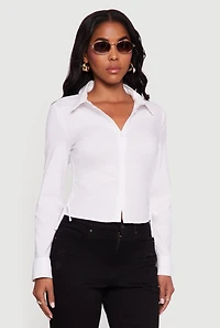 Womens Side Tie Long Sleeve Button Front Shirt, White, Size L