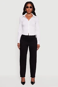 Womens Side Tie Long Sleeve Button Front Shirt, White, Size L