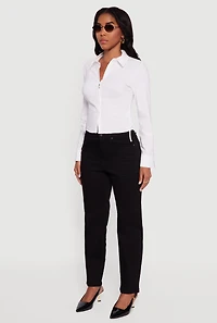 Womens Side Tie Long Sleeve Button Front Shirt, White, Size L
