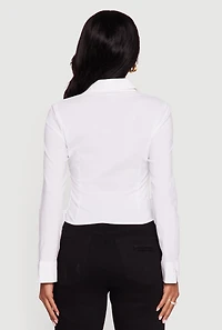Womens Side Tie Long Sleeve Button Front Shirt, White, Size L