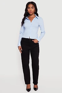 Womens Side Tie Long Sleeve Button Front Shirt, Black,