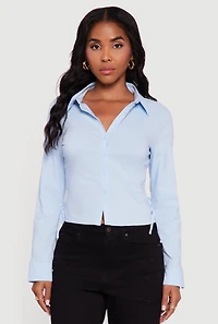 Side Tie Long Sleeve Button Front Shirt