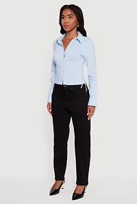 Side Tie Long Sleeve Button Front Shirt