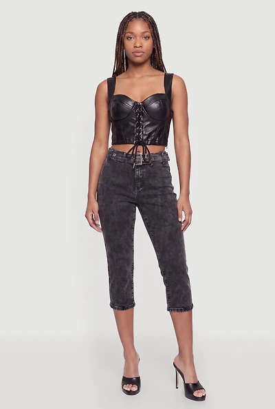 Faux Leather Lace Up Cropped Bustier Top