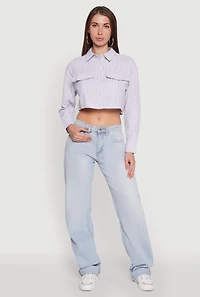 Haute Monde Striped Long Sleeve Cropped Shirt