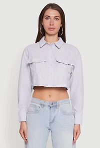 Womens Haute Monde Striped Long Sleeve Cropped Shirt, Grey,