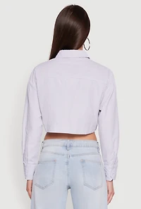 Womens Haute Monde Striped Long Sleeve Cropped Shirt, Grey,