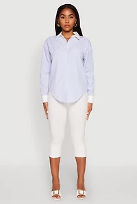 Womens Haute Monde Striped Poplin Shirt with Contrast Trim, Blue, Size M