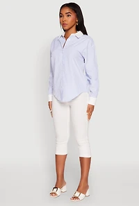 Womens Haute Monde Striped Poplin Shirt with Contrast Trim, Blue, Size M
