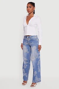 Collared Side Ruched Long Sleeve Button Front Shirt