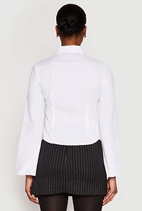 Womens Long Sleeve Button Front Shirt, White, Size XL