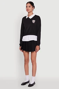 Womens Shirt Collar Layered Look Patch Graphic Sweatshirt,