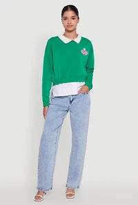 Shirt Collar Layered Look Patch Graphic Sweatshirt