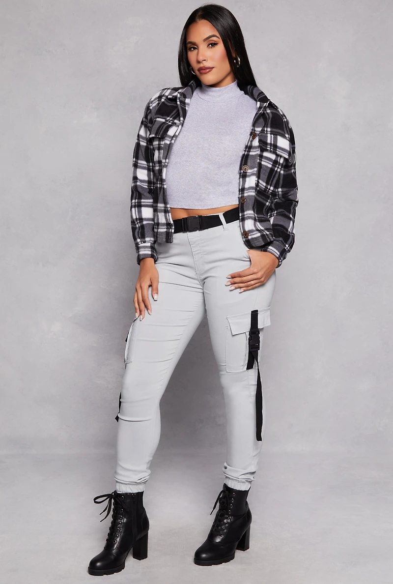 Fleece Plaid Button Front Shacket