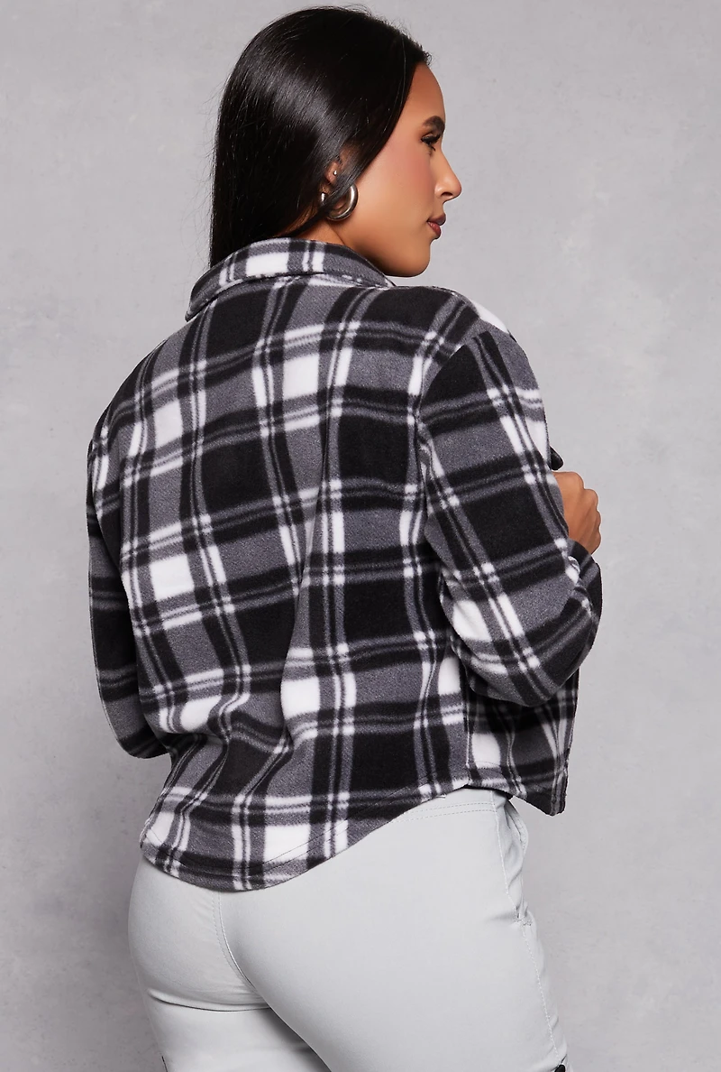 Fleece Plaid Button Front Shacket