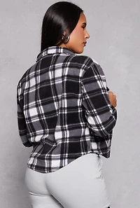 Fleece Plaid Button Front Shacket