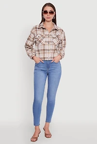Womens Plaid Button Front Long Sleeve Flannel Shirt,