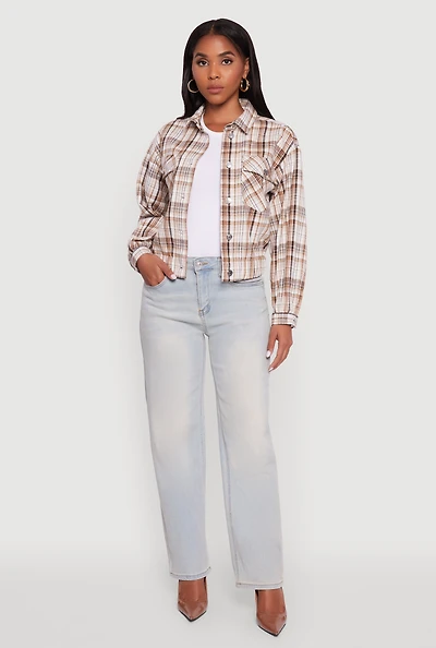 Womens Plaid Button Front Long Sleeve Flannel Shirt,