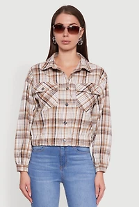 Womens Plaid Button Front Long Sleeve Flannel Shirt,