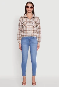 Womens Plaid Button Front Long Sleeve Flannel Shirt,