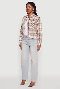 Womens Plaid Button Front Long Sleeve Flannel Shirt,