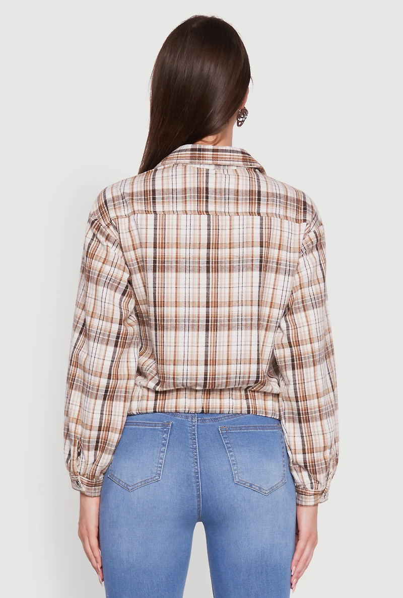 Womens Plaid Button Front Long Sleeve Flannel Shirt,