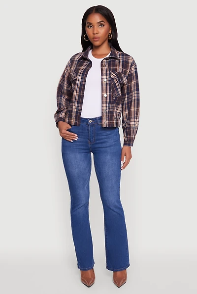 Womens Plaid Button Front Long Sleeve Flannel Shirt, Blue, Size M